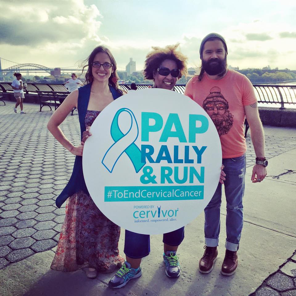 Stanzi and Rob, who make up the duo "Music From Thin Places" and are both cancer survivors, provided music after racers completed the the 5K. They are pictured here with Cervivor Founder Tamika Felder.